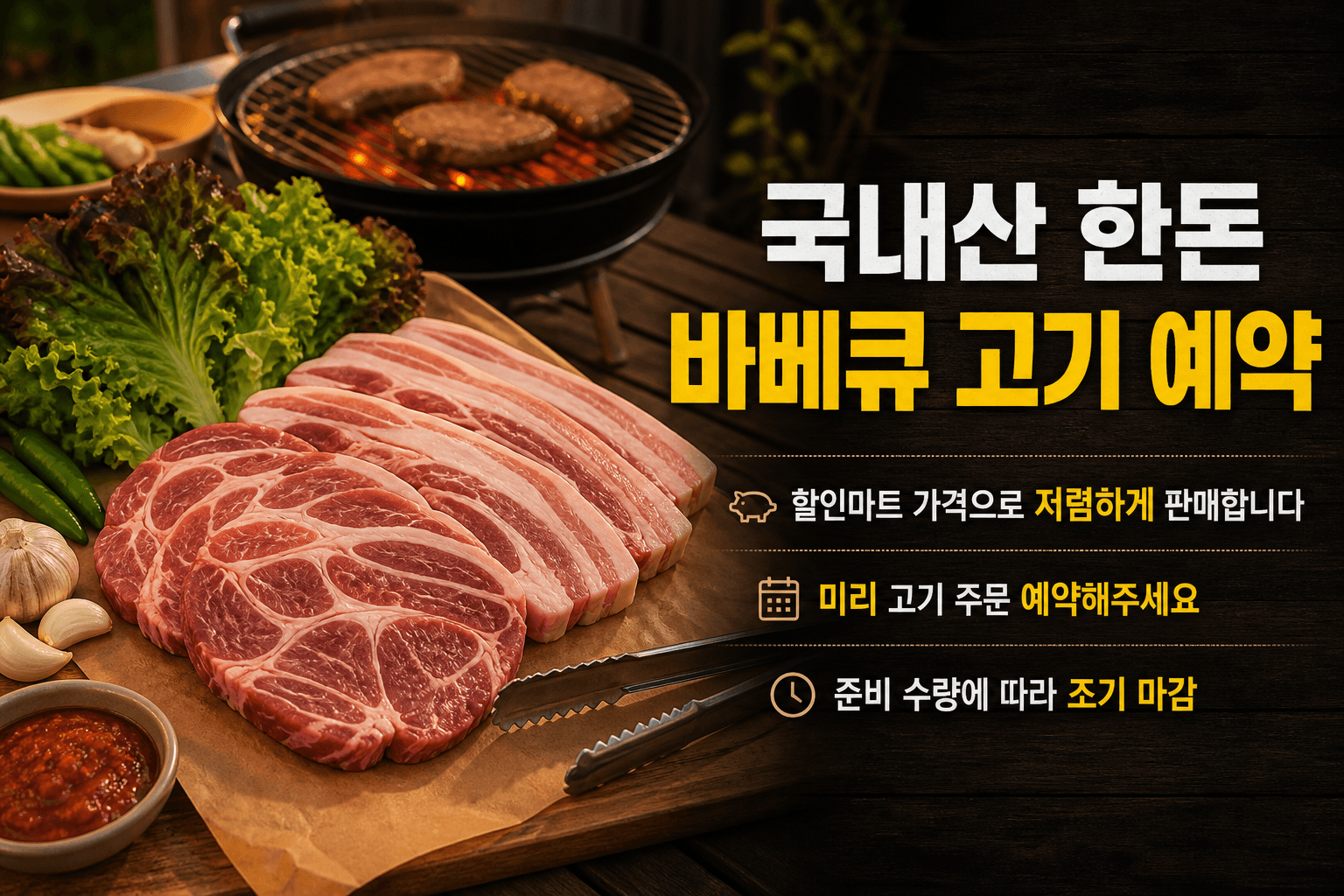 국내산 한돈 바베큐 고기 사전 주문 안내